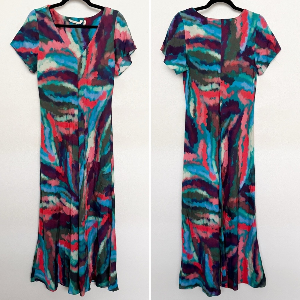 Soft Surroundings Zina Watercolor Tie Dye Bias Cut Boho Maxi Dress M